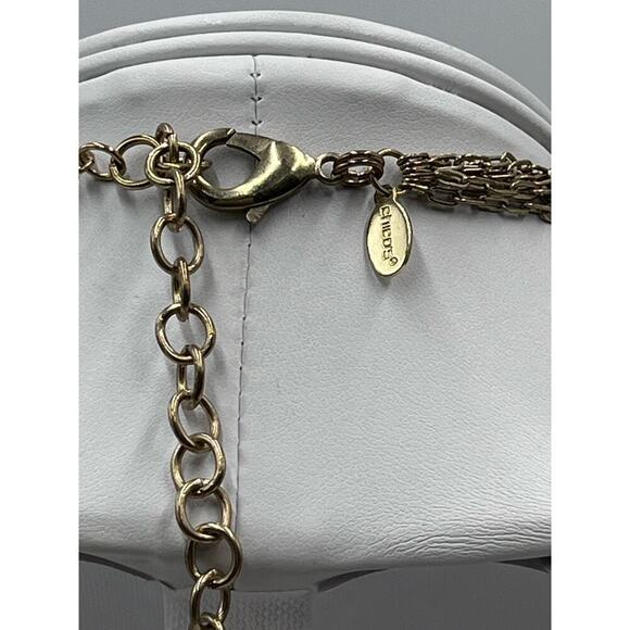 Chicos Chain Link Coin Station Round Rhinestone accent Pendant Necklace - Picture 10 of 12